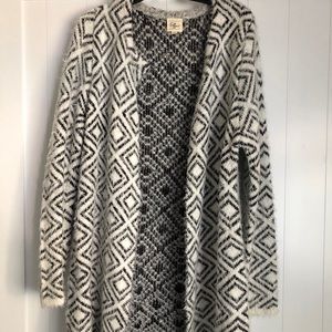 Black and white fuzzy long cardigan